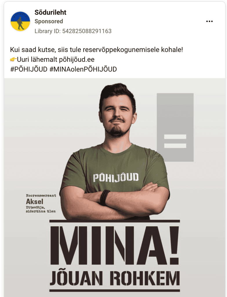 Annons från försvarsresursstyrelsen "Kom till reservträningsmötet"